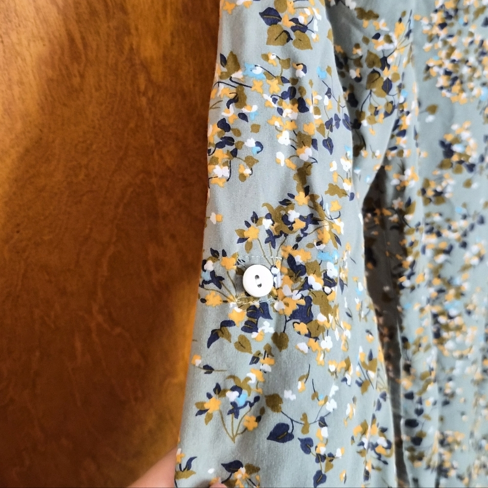 J. Jill Women Green Floral Tunic Shirt Mother Of Pearl Button Down Dress Small - Picture 7 of 9